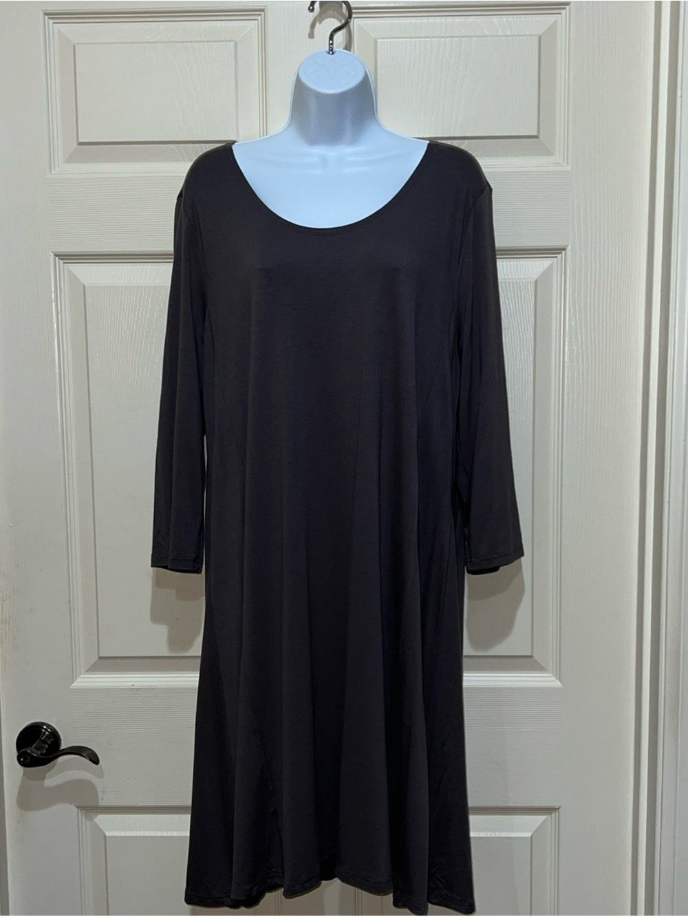 Garnet Hill Pewter Gray Knit A-Line 3/4 Sleeve Dress Sz XL Lagenlook Minimalist